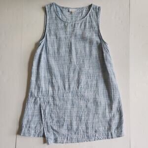 PureJill Linen Blue Plaid Sleeveless Mini Dress Tunic Crossover Detail Size XS